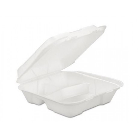 GEN Foam Hinged Carryout Container 3-Comp White 9.25 X 9.25 X 3