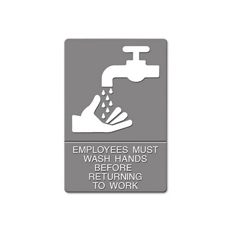 ADA Sign EMPLOYEES MUST WASH HANDS... Tactile Symbol Braille 6 x 9 Gray