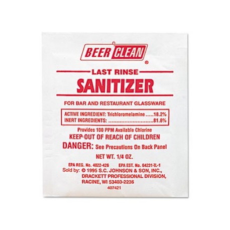 Beer Clean Last Rinse Glass Sanitizer Powder .25ozPacket 100/Carton