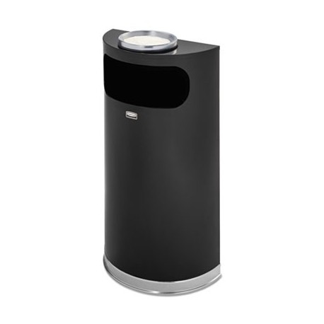 Rubbermaid Commercial Half-Round Ash & Trash Waste Receptacle 9 gal Black with Chrome Trim Steel