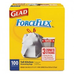 GLAD DRAWSTRING FORCEFLEX TALL KITCHEN BAGS 13 GAL .95MIL 24X24 WHITE