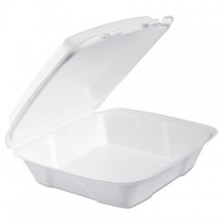 Dart Foam Hinged Lid Containers 9.375 x 9.375 x 3 White