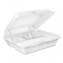 Dart Large Foam Carryout Food Container 3-Compartment White 9-2|5x9x3