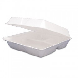 Dart Foam Container Hinged Lid 3-Comp 9 1|2 x 9 1|4 x 3