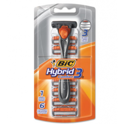 BiC Hybrid 3 Comfort Disposable Mens Razor 3 Blades Silver and Orange