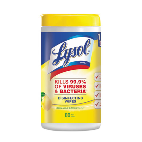 Lysol Disinfecting Wipes Lemon and Lime Blossom White 7 x 8 (80 Sheets can)