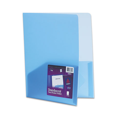 AVERY Plastic Two-Pocket Folder 20-Sheet Capacity Translucent Blue