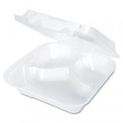Genpak Snap-It Vented Foam Hinged Container 3-Comp White 8 1|4x8x3