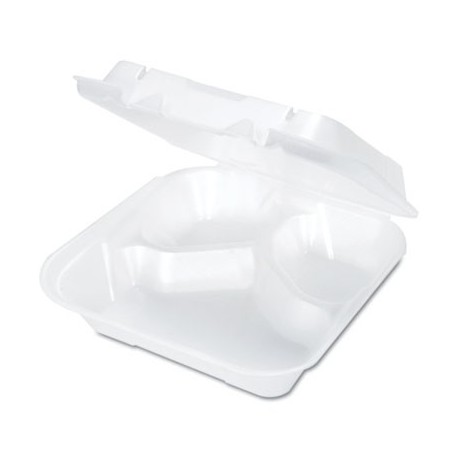 Genpak Snap-It Vented Foam Hinged Container 3-Comp White 8 1|4x8x3
