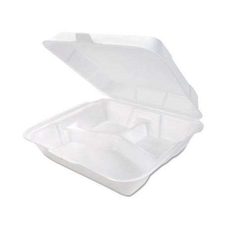 Genpak Snap-it Hinged Carryout Container Foam 3-Compartment Medium White 9 x 8 x 3
