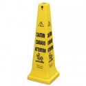 Rubbermaid Commercial Multilingual Safety Cone CAUTION 12 1|4w x 12 1|4d x 36h Yellow
