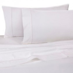 60X80X12 QUEEN FITTED WHITE BEDSHEET T-180 W/ BROWN THREAD
