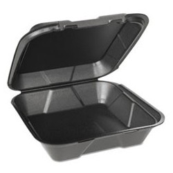 Genpak Foam Hinged Carryout Containers 9 1\4 x 9 1\4 x 3 1-Compartment Black