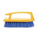 Rubbermaid Commercial Iron Shaped Long Handle Scrub Brush 6 Brush Yellow Plastic Handle Blue Bristles