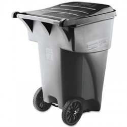 Rubbermaid Commercial Brute Rollout Heavy-Duty Waste Container Square Polyethylene 95gal Gray