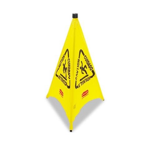 Three-Sided Caution Wet Floor Safety Cone 21w x 21d x 30h Yellow
