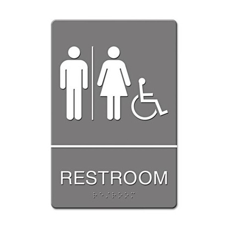 Headline Sign ADA Sign Restroom Wheelchair Accessible Tactile Symbol Molded Plastic 6 x 9 Gray