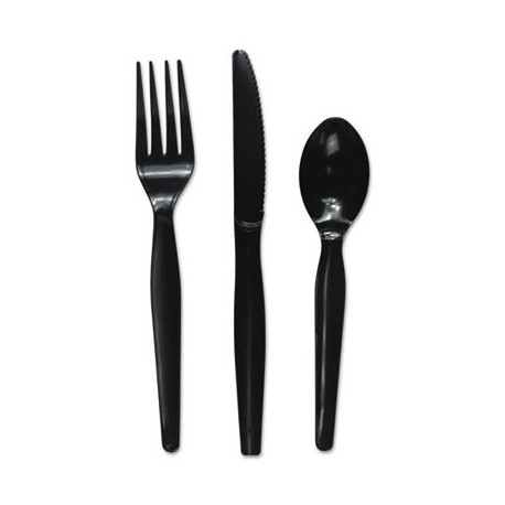 BWKFKTHWPSBLABoardwalk Three-Piece Cutlery Kit Fork/Knife/Teaspoon Heavyweight Black