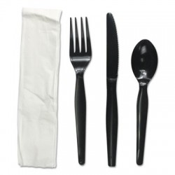 Boardwalk Four-Piece Cutlery Kit Fork/Knife/Napkin/Teaspoon Heavyweight Black