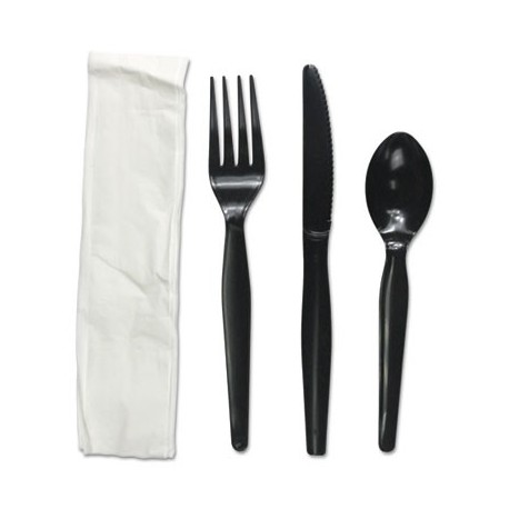 Boardwalk Four-Piece Cutlery Kit Fork/Knife/Napkin/Teaspoon Heavyweight Black