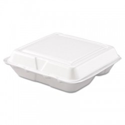 Dart Carryout Food Container Foam 3-Comp White 8 x 7 1|2 x 2 3|10