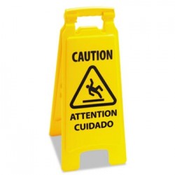 UNISAN CAUTION SAFETY SIGN FOR WET FLOORS 2-SIDED PLASTIC 11X1-1/2 YELLOW