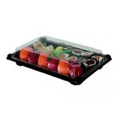 Renewable & Compostable Small Sushi Containers - 5 In X 7 In Black Bottom Clear Lid