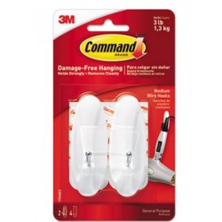 Command General Purpose Hooks Medium 3lb Cap Plastic White 2 Hooks & 4 Strips