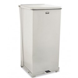 Rubbermaid Commercial Defenders Biohazard Heavy-Duty Steel Step Can Square 24gal White