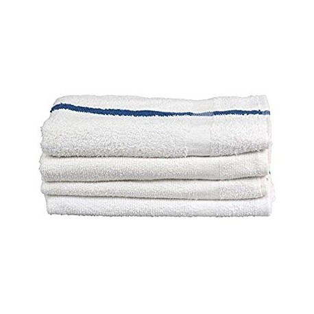Pool Towels WHITE 22 X 44 W/ Blue Center Stripe 100% Cotton Oxford Bronze (CLASSIC) 10S