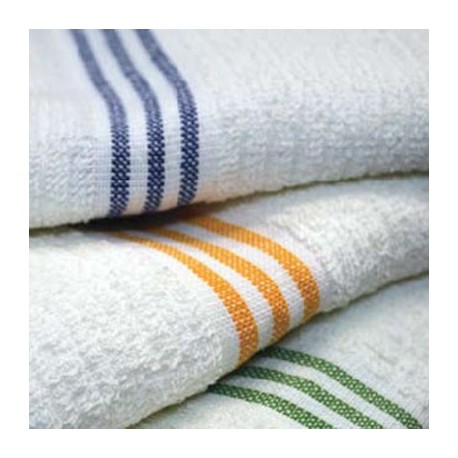 Oxford Bronze Ribbed Pool Towels w/3 Blue Color Stripes 100% Cotton WHITE Ribbed