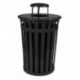 Oakley Collection of slatted metal waste receptacle w/ plastic liner for outdoor use 28 X 36 BLACK  36GAL W/DOME TOP LID